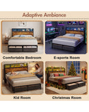 Advwin LED Bed Frame w/ Charging & 2 Drawers