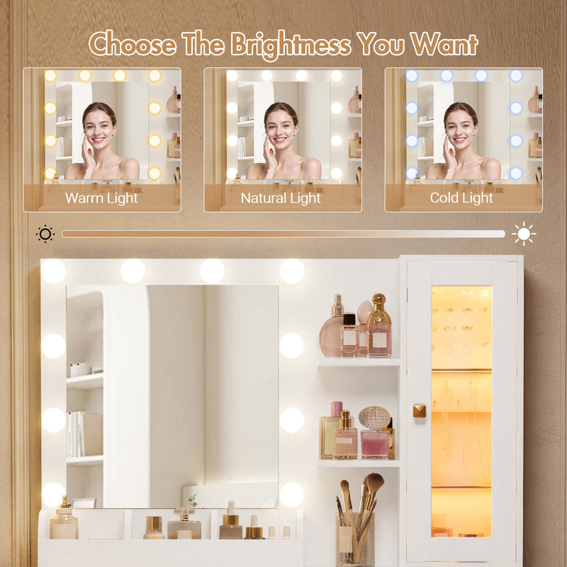 Advwin Dressing Table LED Makeup Mirror Stool Set