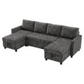 Advwin 253cm U Shaped Chenille Sectional Sofa w/ Pull Out Bed