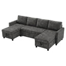 Advwin 253cm U Shaped Chenille Sectional Sofa w/ Pull Out Bed