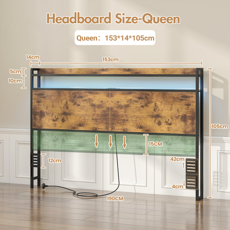 Advwin Storage Headboard with LED Light Charging Station