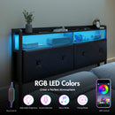 Advwin Headboard with LED Light Charging Station Black