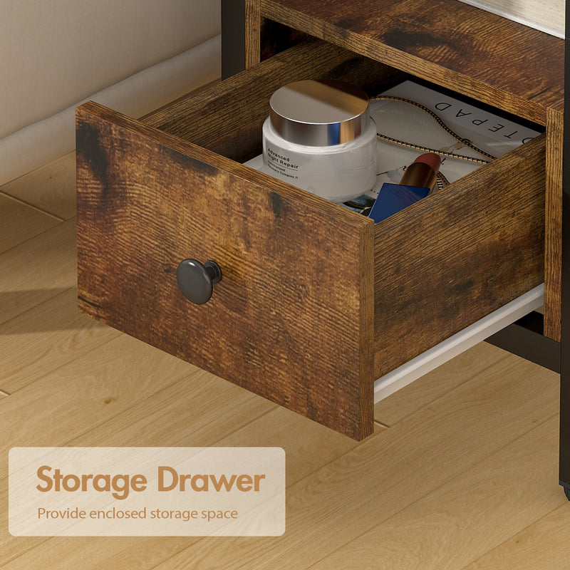 Advwin Bedside Table with Drawer and Charging Station(Pre-order)