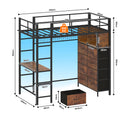 Advwin Metal Loft Bed Frame with LED & Desk