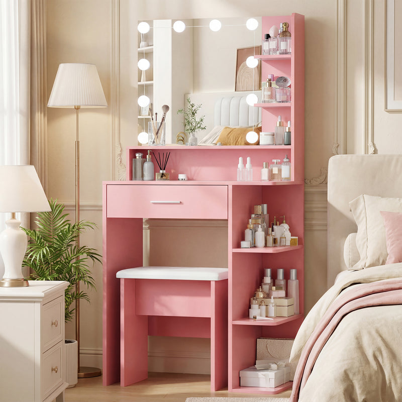 Advwin Dressing Table Set with 10 LED Bulb Mirror