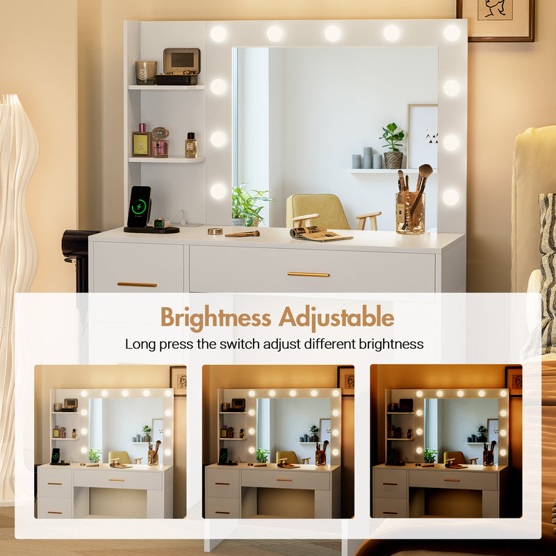 Advwin Vanity Desk with Lighted Mirror and Charging Port