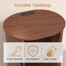 Advwin Oval Side Table w/ Fluted Sliding Doors &  Storage