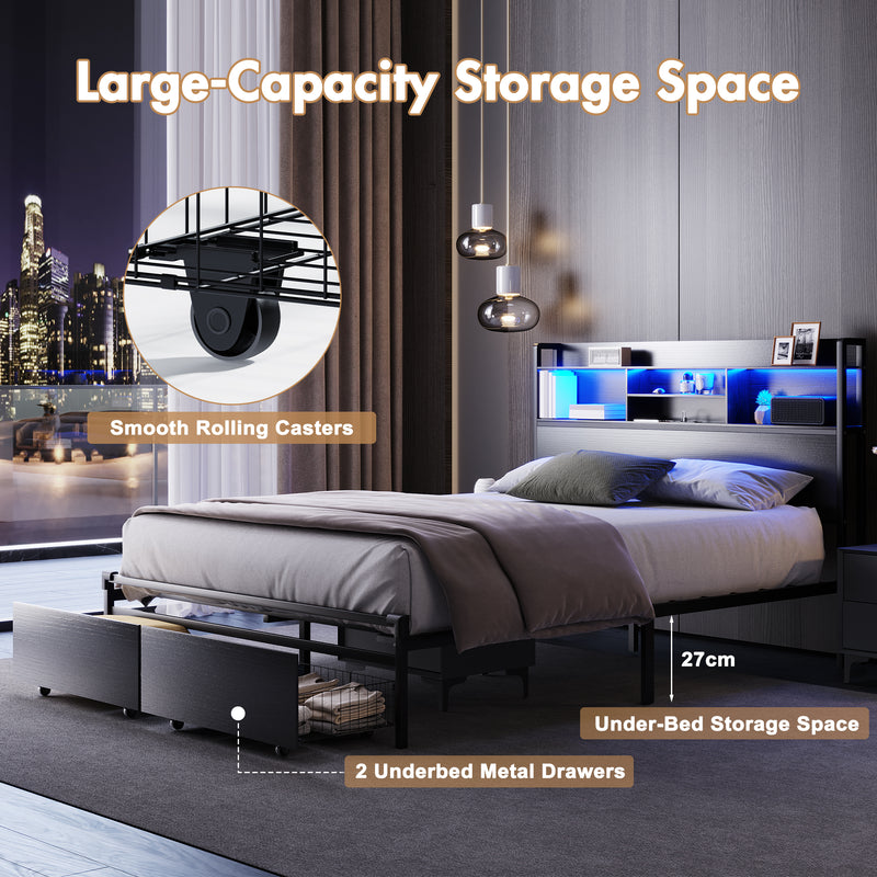 Advwin Bed Frame with RGB LED and Charging Station