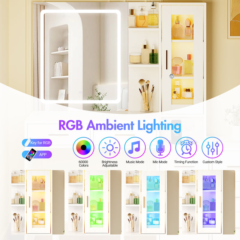 Advwin Dressing Table with LED Mirror RGB Cabinet