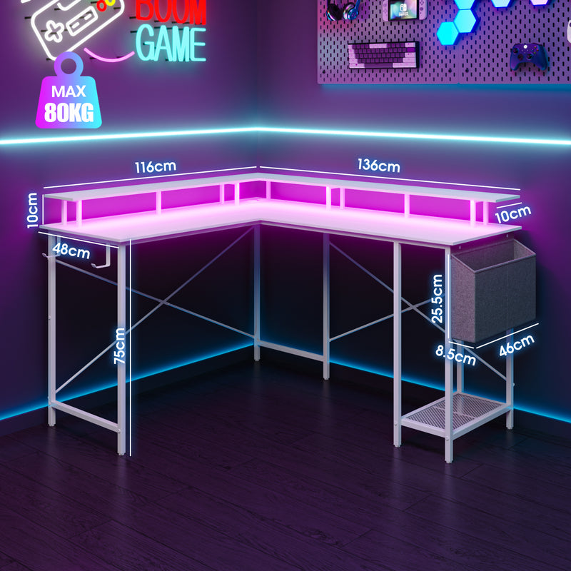 Advwin L Shaped Gaming Desk with LED Lights