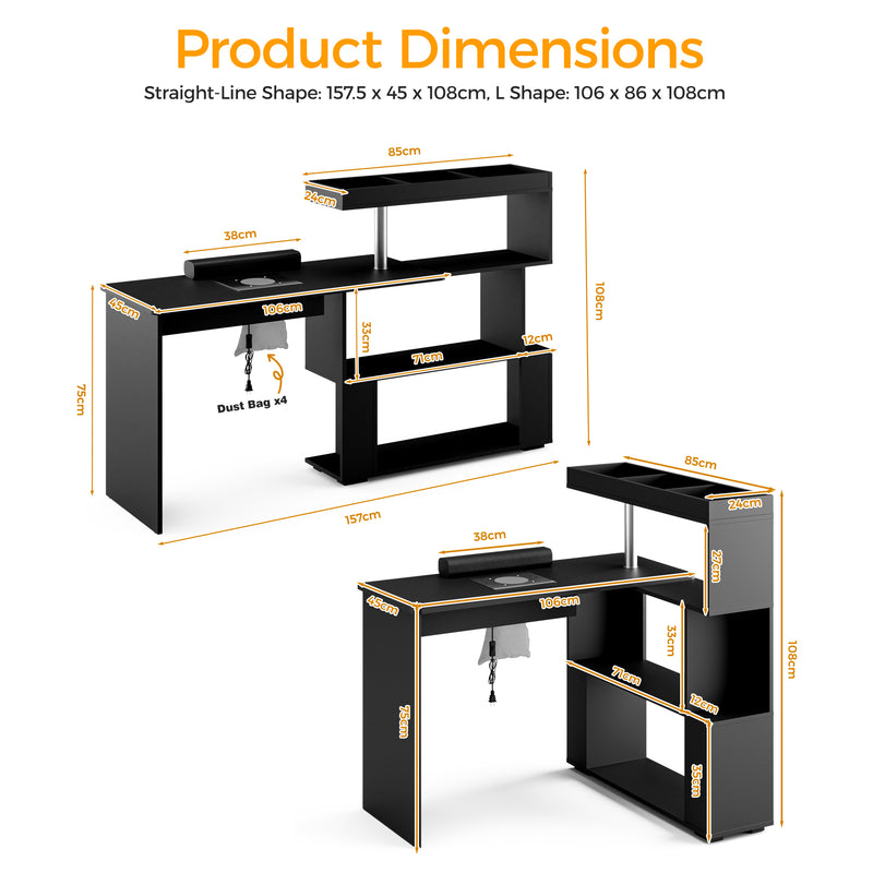 Advwin Manicure Table with Dust Collector Rotating Reversible