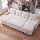 Advwin 253cm U Shaped Corduroy Sectional Sofa w/ Pull Out Bed
