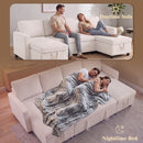 Advwin 253cm U Shaped Corduroy Sectional Sofa w/ Pull Out Bed