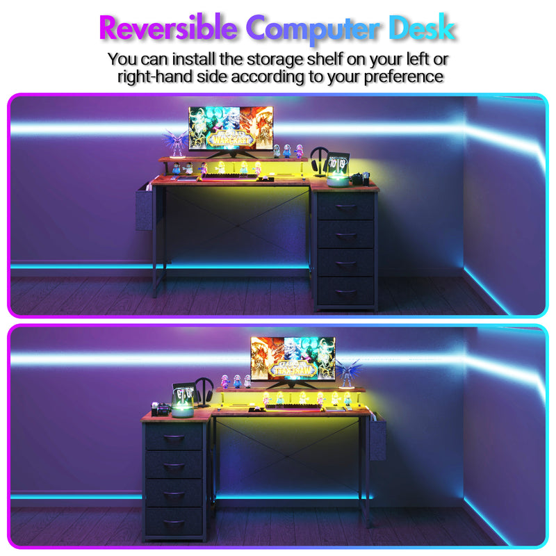 Advwin L Shaped Gaming Desk with LED Lights