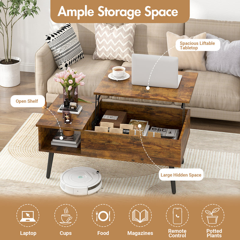 Advwin Lift Top Coffee Table with Hidden Compartment