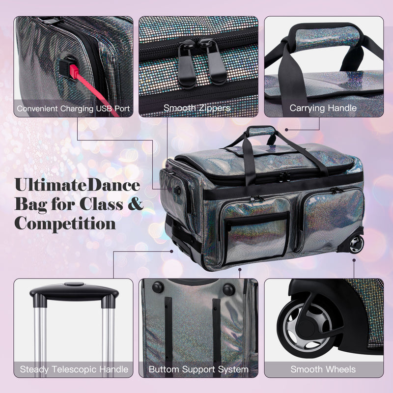 Advwin 28Inch Rolling Dance Bag with Garment Rack