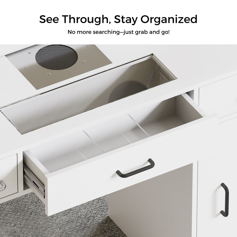 Advwin Manicure Table w/Glass Top Drawer Dust Collector