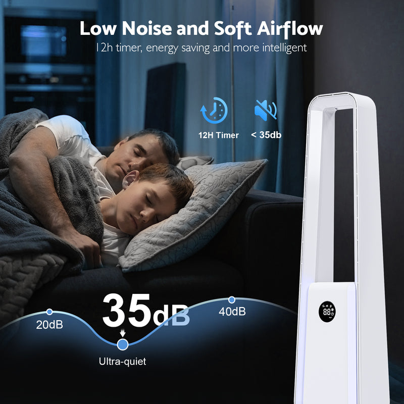 Advwin Quiet Bladeless Tower Fan with 4-Color Lights