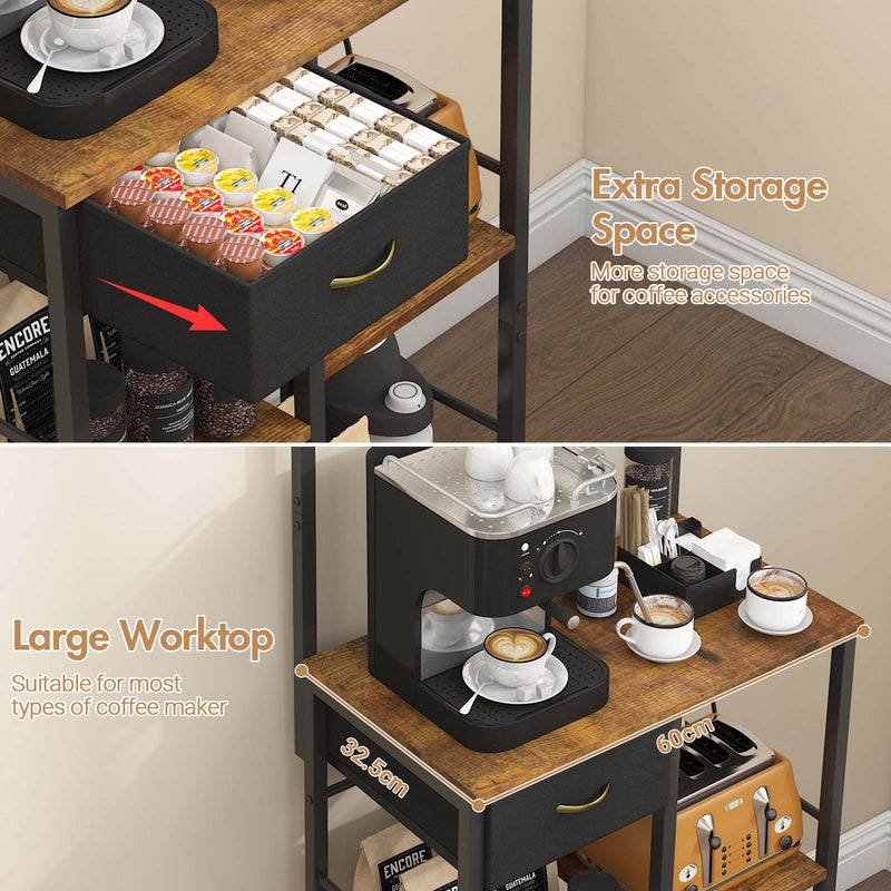 Advwin 5 Tier Coffee Bar Station with Drawer & Outlet