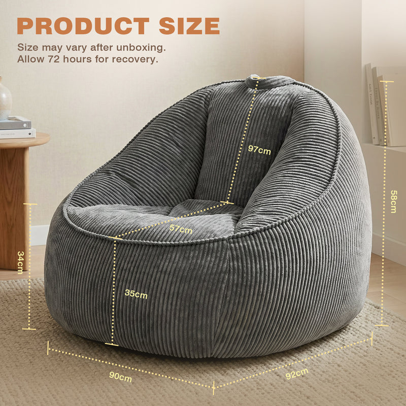 Advwin 90*92cm Corduroy Beanbag Sofa with Backrest