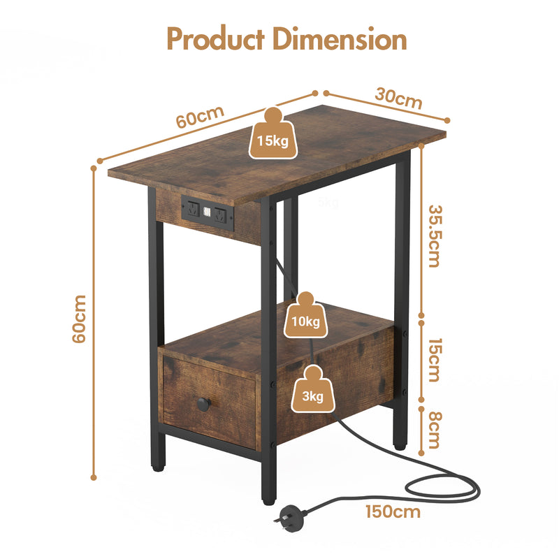 Advwin Bedside Table with Drawer and Charging Station(Pre-order)