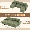 Advwin 253cm U Shaped Chenille Sectional Sofa w/ Pull Out Bed