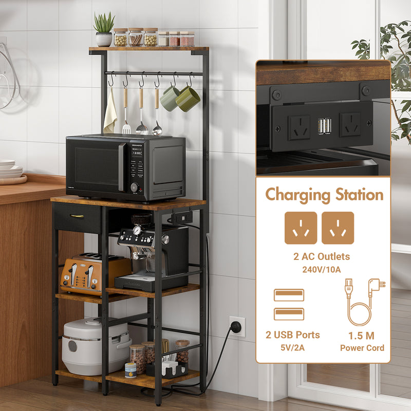 Advwin 5 Tier Coffee Bar Station with Drawer & Outlet