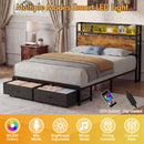 Advwin LED Bed Frame w/ Charging & 2 Drawers