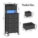 Advwin LED Bedside Table 6 Fabric Drawers Charging Station