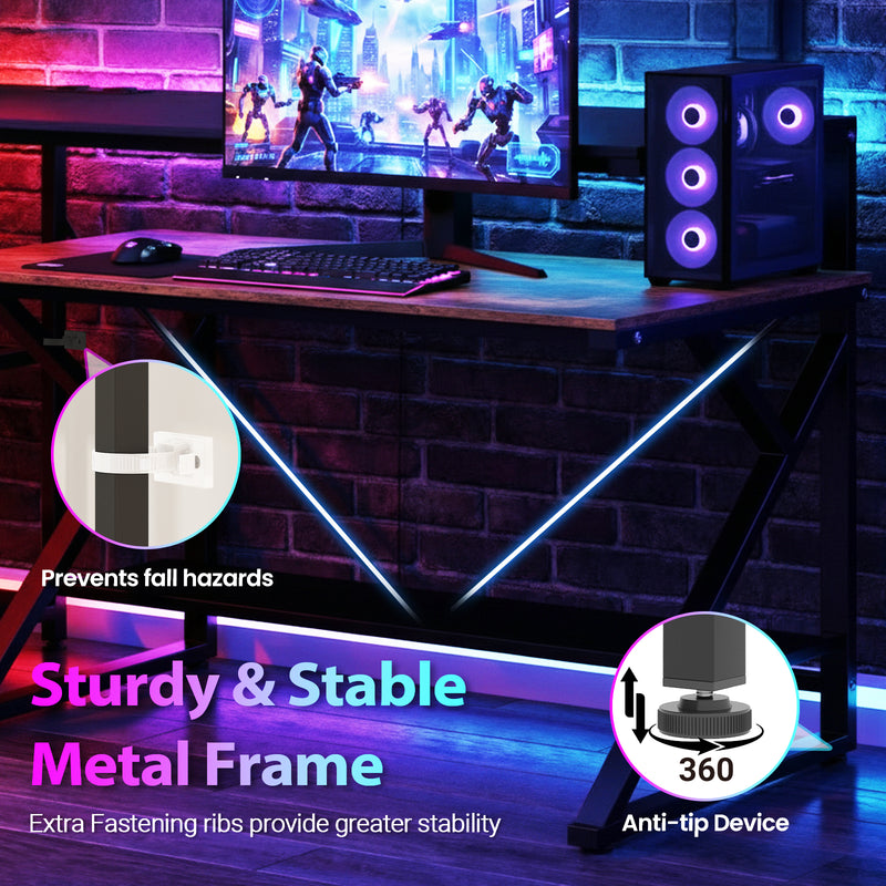 Advwin L Shaped Gaming Desk with LED Lights 130cm