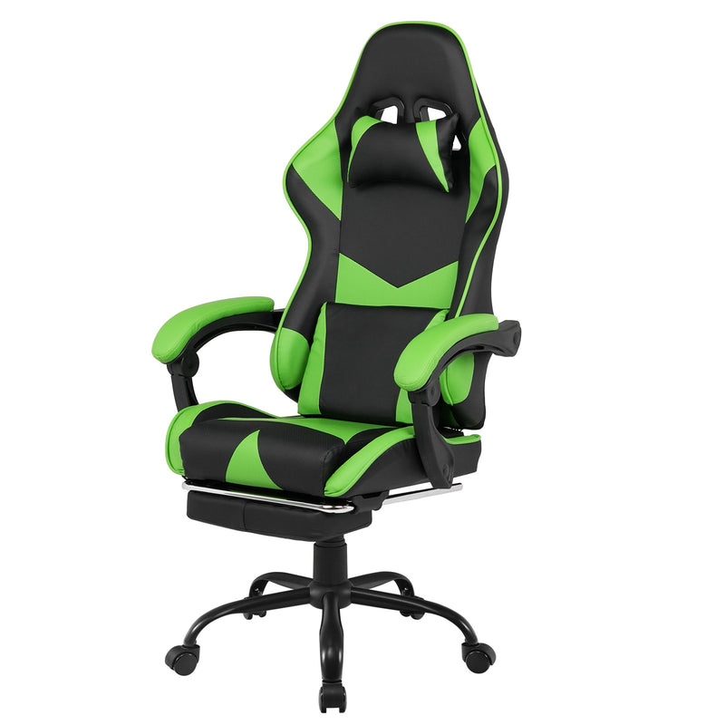 LED Light Gaming Desk & Gaming Chair Tilt 135° Green w/Footrest