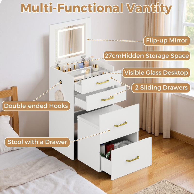 Advwin Dressing Table Stool Set with Flip-Up Mirror