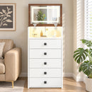 Advwin Dresser Chest of 5 Drawers with Mirror & LED Lights