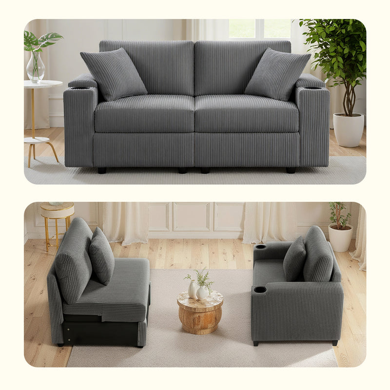 Advwin Corduroy Modular Sofa with Storage 182cm