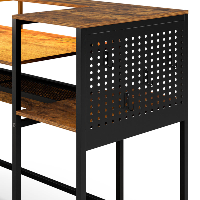 Advwin 150cm L Shaped Computer Desk w/ LED Lights