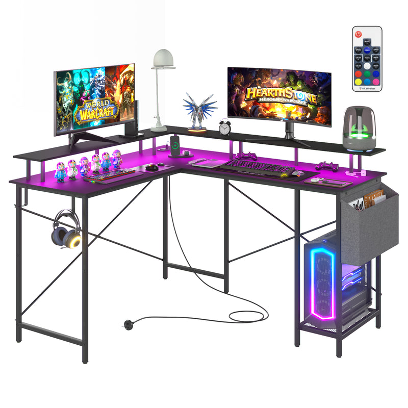 Advwin L Shaped Gaming Desk with LED Lights