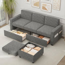 Advwin 3 Seater Sofa 197cm with Storage Ottoman Grey