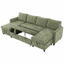 Advwin 253cm U Shaped Chenille Sectional Sofa w/ Pull Out Bed