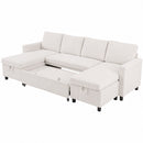 Advwin 253cm U Shaped Corduroy Sectional Sofa w/ Pull Out Bed