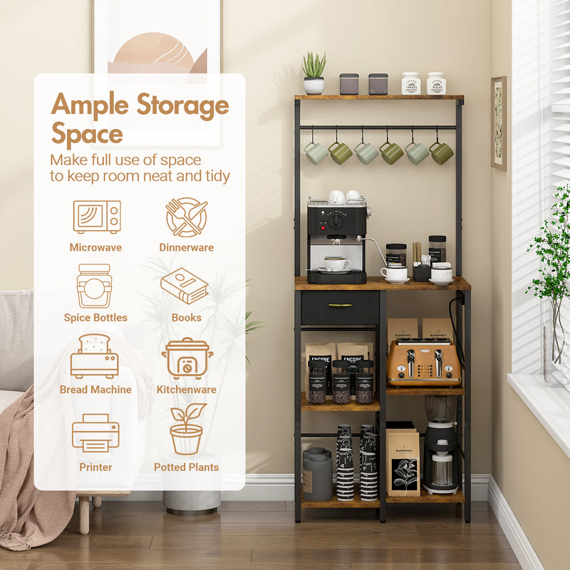 Advwin 5 Tier Coffee Bar Station with Drawer & Outlet