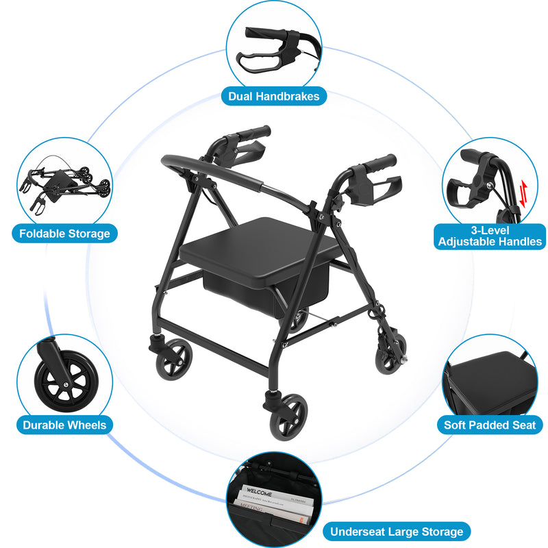 Advwin 4 Wheels Rollator Walker Foldable