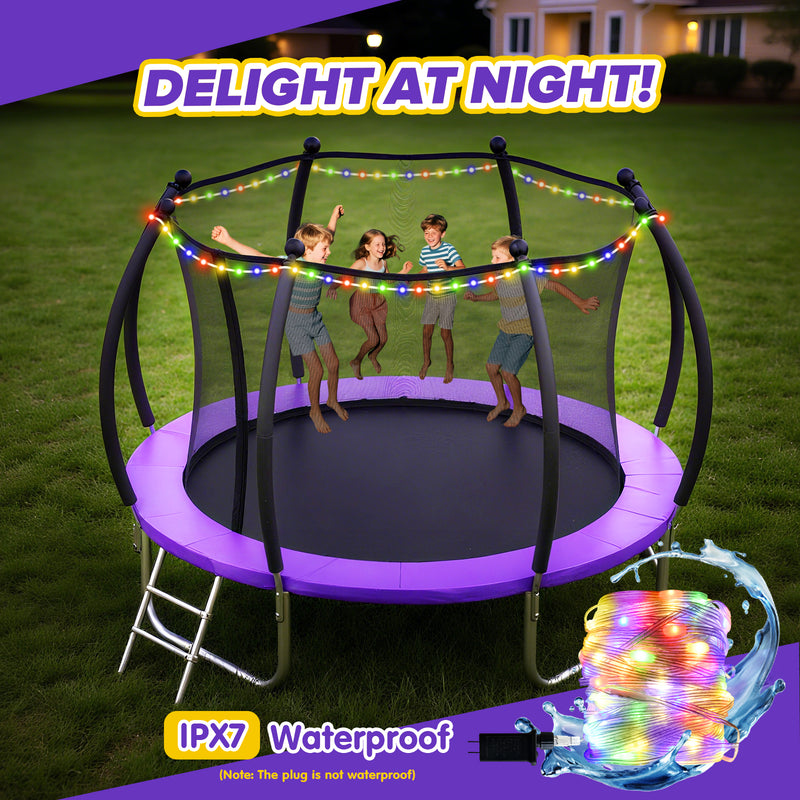 Advwin 10FT Outdoor Trampoline w/Sprinkler & LED Lights