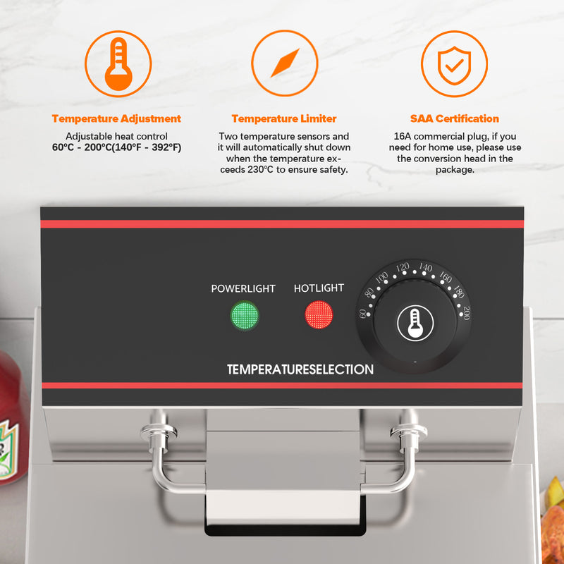 Advwin 8L Commercial Electric Deep Fryer w/Fryer Baskets