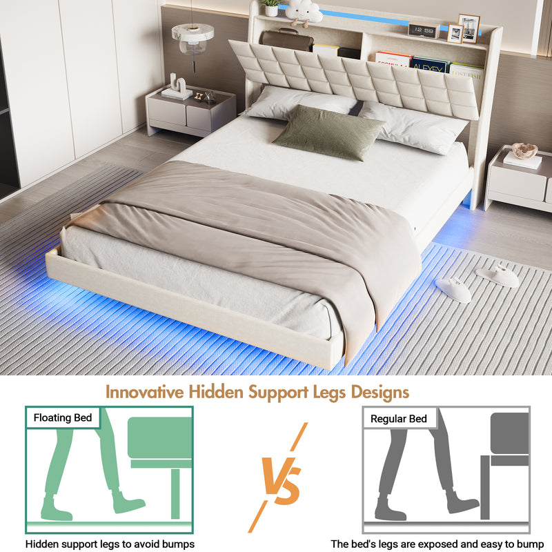 Advwin Floating Bed Frame with LED Lights