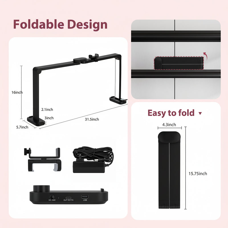 Advwin Foldable Nail Tech Lamp for Desk Black