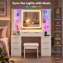 Advwin Fluted LED Vanity Desk with Charging Station
