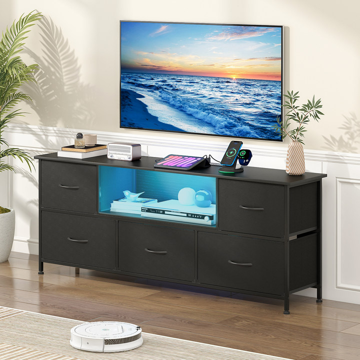 Advwin 140cm TV Cabinet with RGB LED Light Black