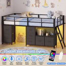Advwin King Single Low Loft Bed with 7 Drawers Bookcase