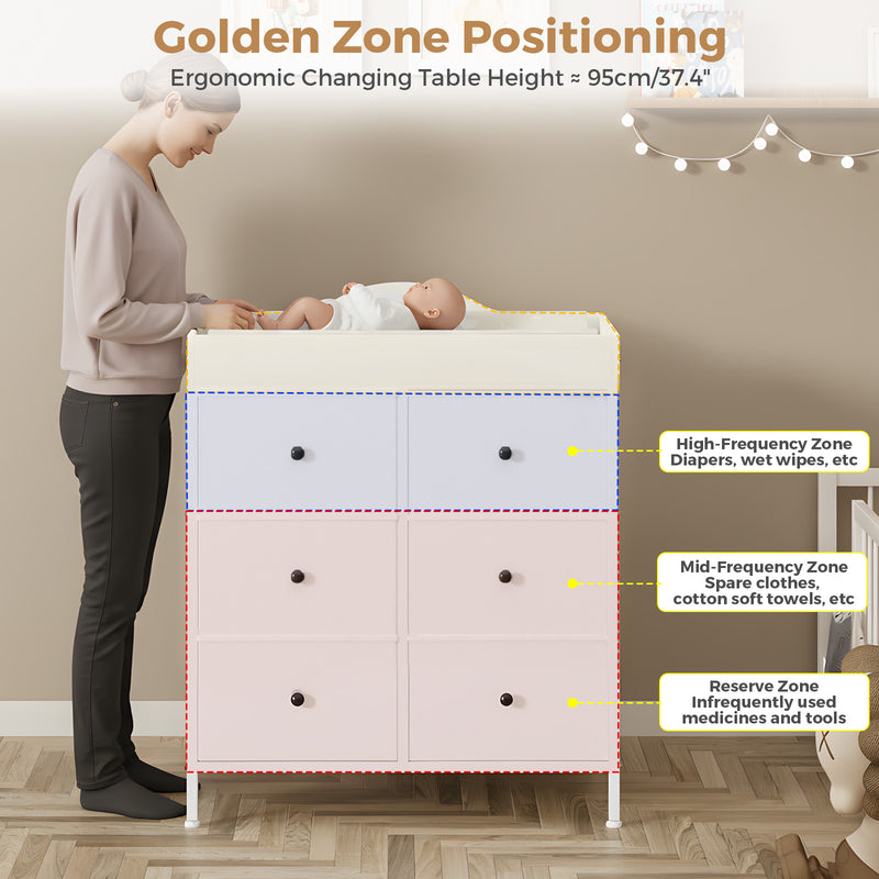 Advwin Baby Change Table w/ 6 Storage Drawers