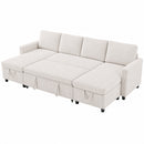 Advwin 253cm U Shaped Corduroy Sectional Sofa w/ Pull Out Bed